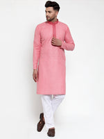 Thumbnail for Jompers Men's Pink Woven Kurta Payjama Sets