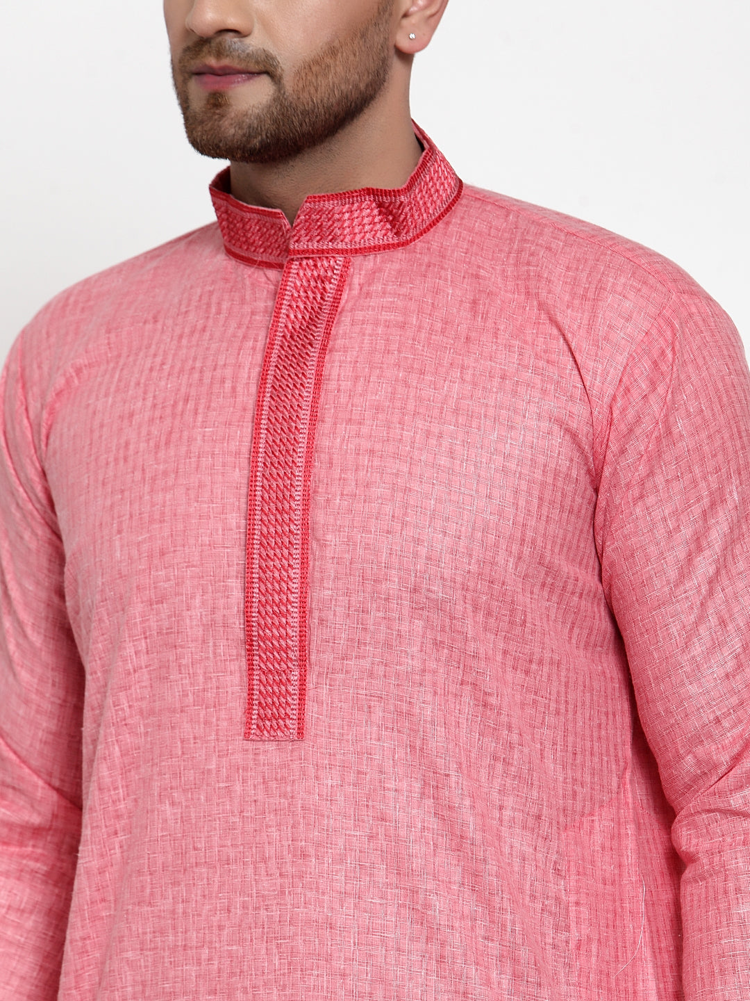 Jompers Men's Beautiful Pink Woven Kurta Only