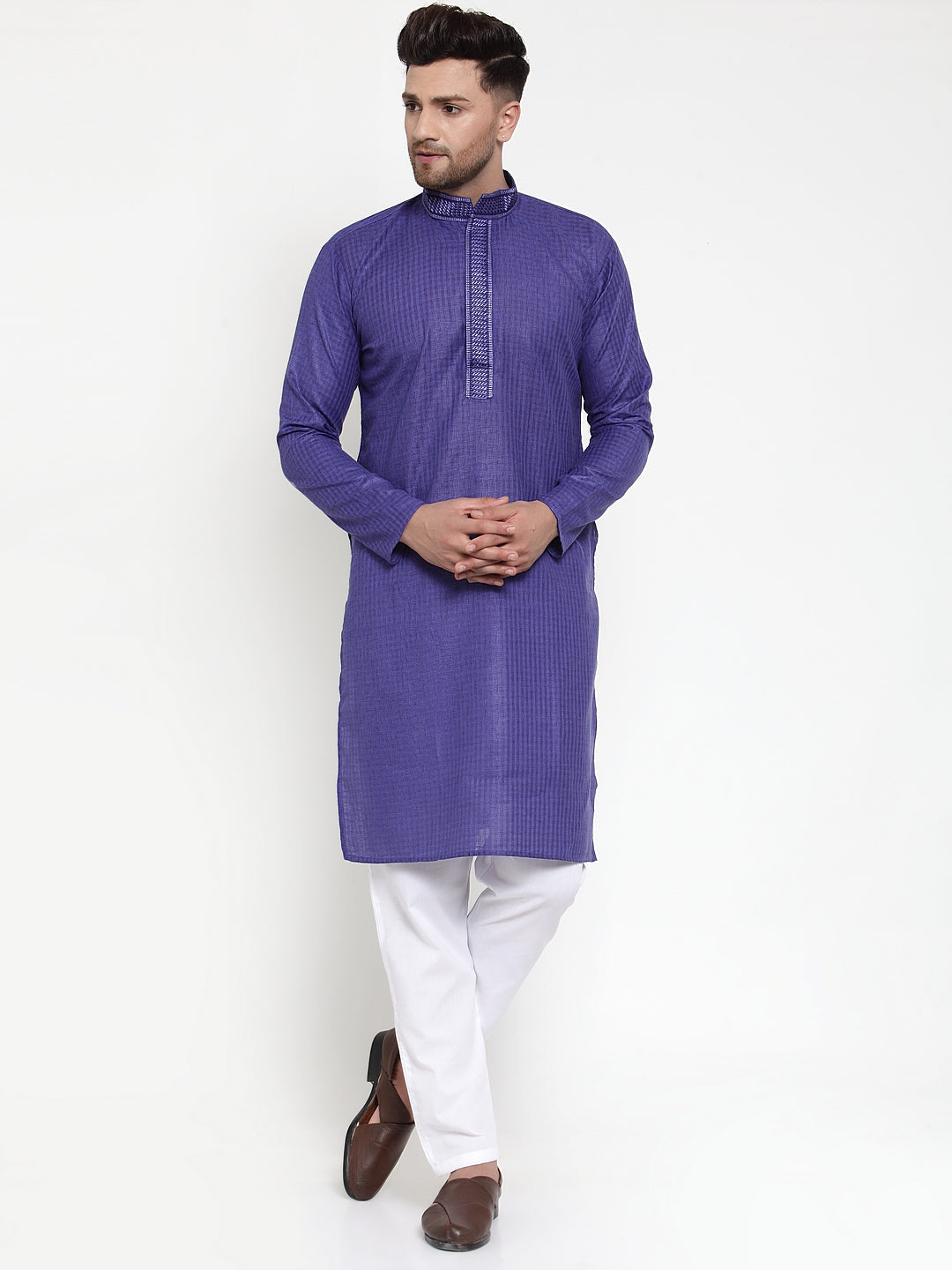 Jompers Men's Beautiful Purple Woven Kurta Only