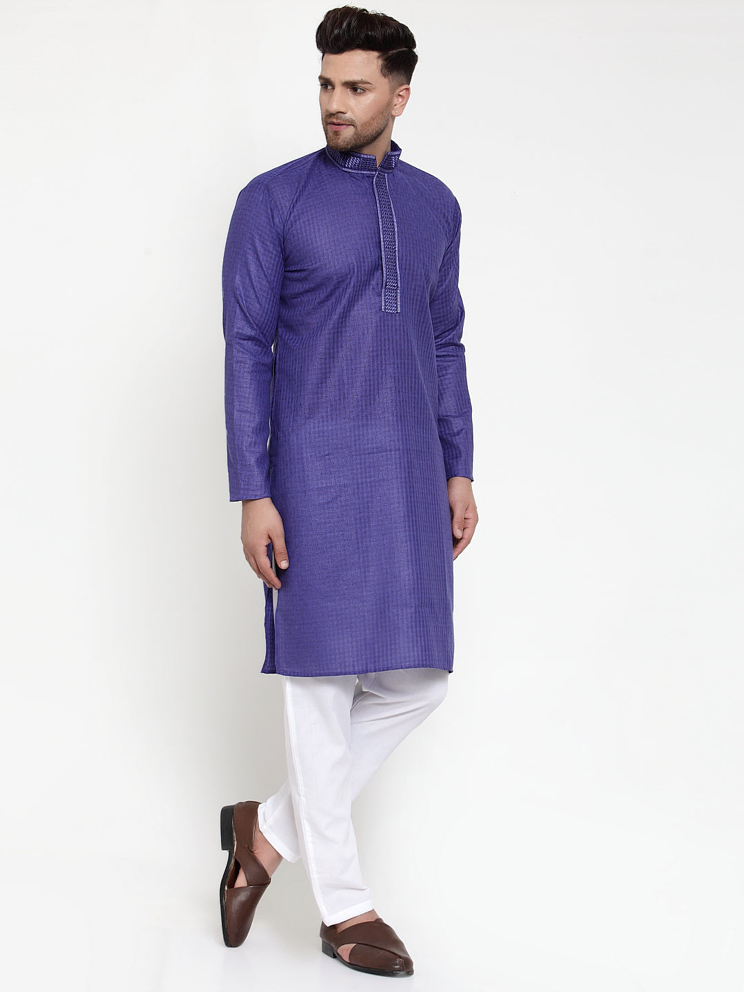 Jompers Men's Beautiful Purple Woven Kurta Only