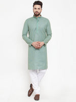Thumbnail for Jompers Men Sea Green & White Embroidered Kurta with Churidar - Distacart