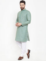 Thumbnail for Jompers Men Sea Green & White Embroidered Kurta with Churidar - Distacart