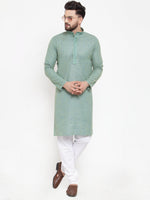 Thumbnail for Jompers Men Sea Green & White Embroidered Kurta with Churidar - Distacart