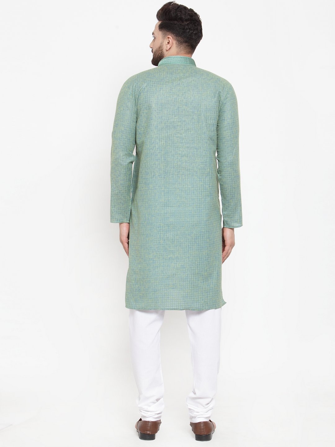 Jompers Men Sea Green & White Embroidered Kurta with Churidar - Distacart