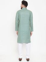 Thumbnail for Jompers Men Sea Green & White Embroidered Kurta with Churidar - Distacart