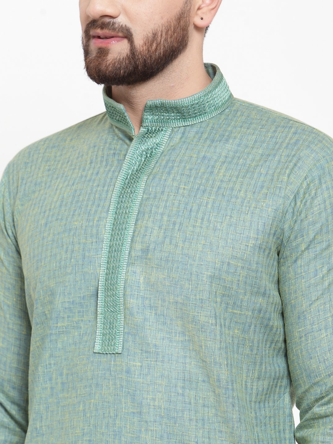 Jompers Men Sea Green & White Embroidered Kurta with Churidar - Distacart