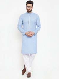 Thumbnail for Jompers Men Blue & White Embroidered Kurta Only - Distacart