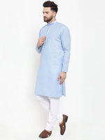 Thumbnail for Jompers Men Blue & White Embroidered Kurta Only - Distacart