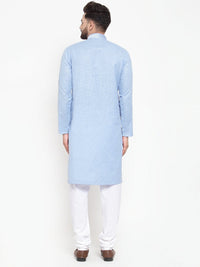 Thumbnail for Jompers Men Blue & White Embroidered Kurta Only - Distacart