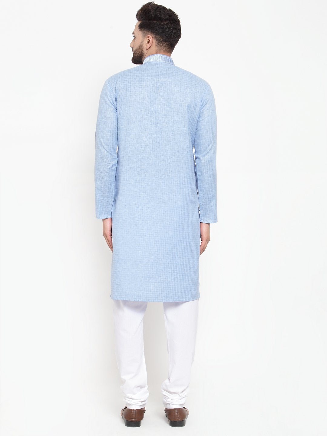 Jompers Men Blue & White Embroidered Kurta with Churidar - Distacart