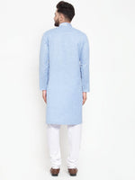 Thumbnail for Jompers Men Blue & White Embroidered Kurta with Churidar - Distacart