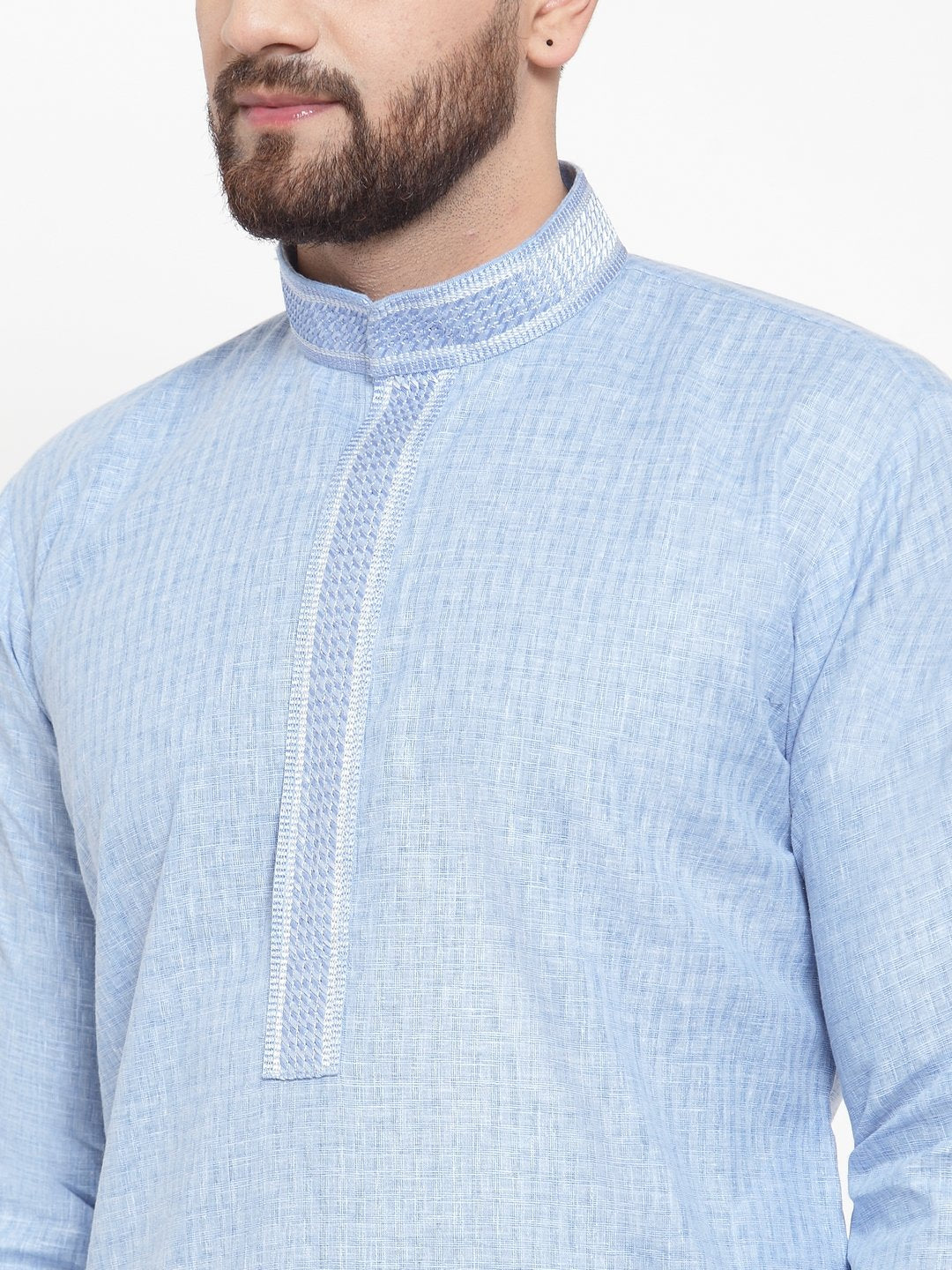 Jompers Men Blue & White Embroidered Kurta with Churidar - Distacart