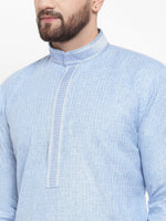 Thumbnail for Jompers Men Blue & White Embroidered Kurta with Churidar - Distacart