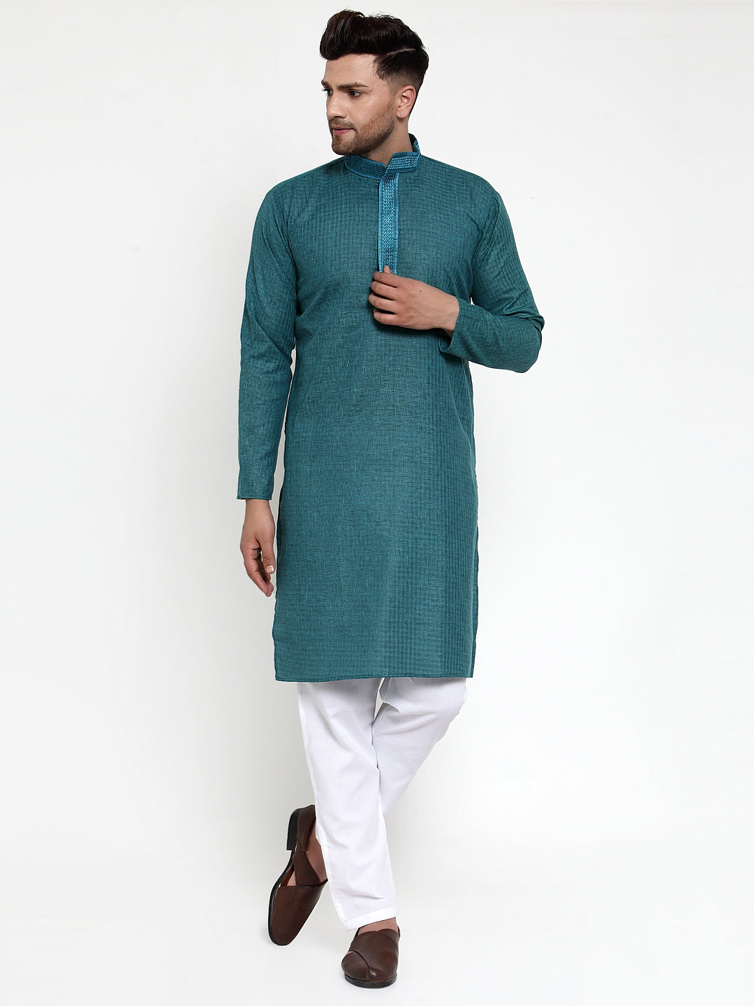 Jompers Men's Teal Woven Kurta Payjama Sets