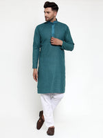 Thumbnail for Jompers Men's Teal Woven Kurta Payjama Sets
