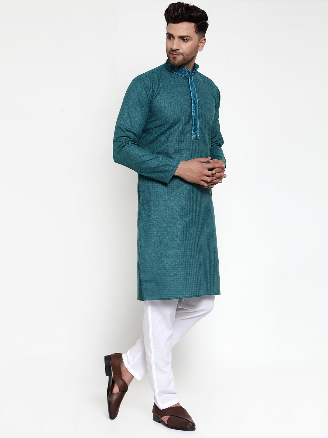 Jompers Men's Teal Woven Kurta Payjama Sets