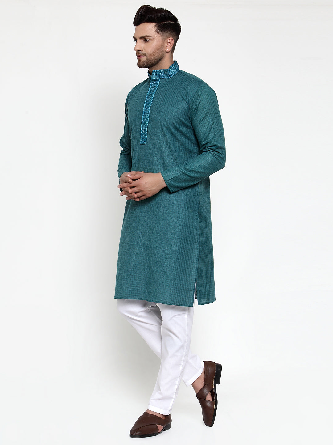 Jompers Men's Teal Woven Kurta Payjama Sets