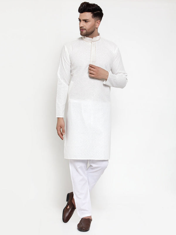Jompers Men's White Woven Kurta Only