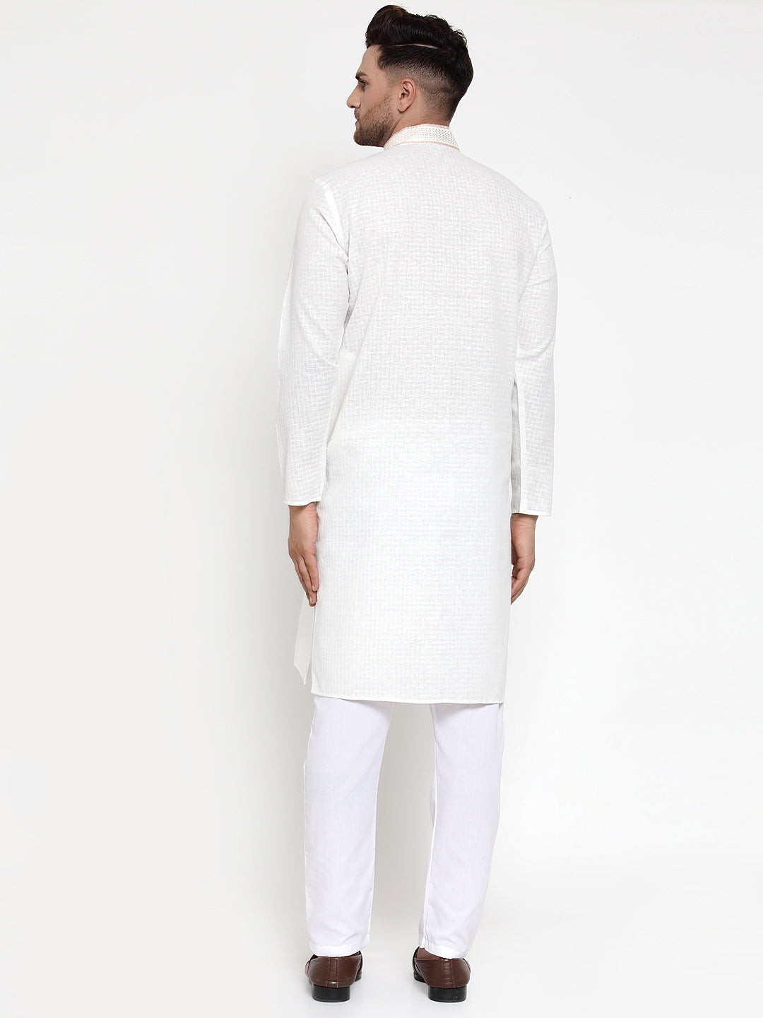 Jompers Men's White Woven Kurta Only