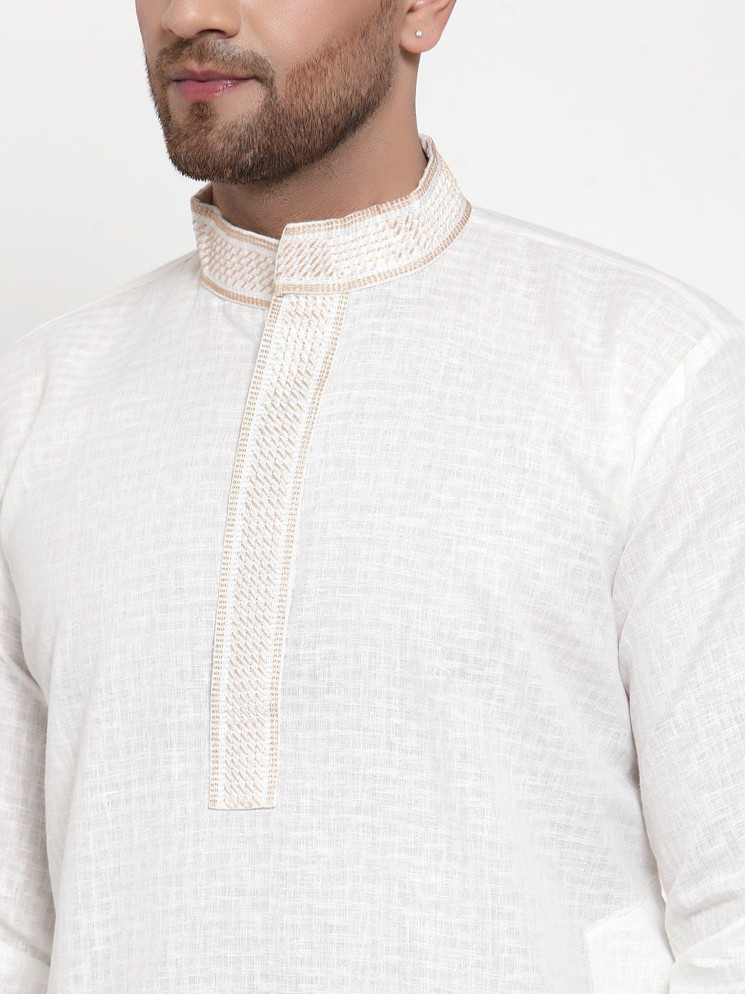 Jompers Men's White Woven Kurta Only