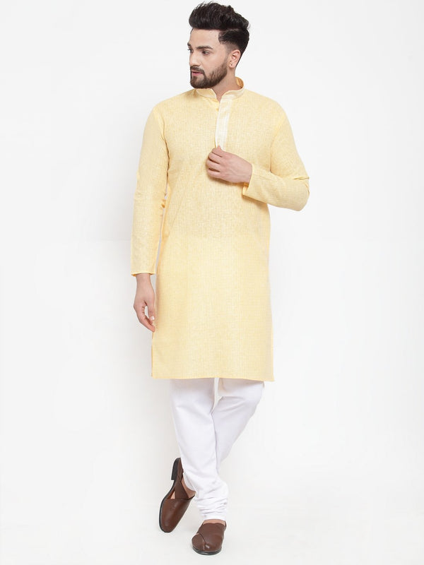 Jompers Men Yellow & White Embroidered Kurta with Churidar - Distacart