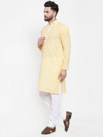 Thumbnail for Jompers Men Yellow & White Embroidered Kurta Only - Distacart