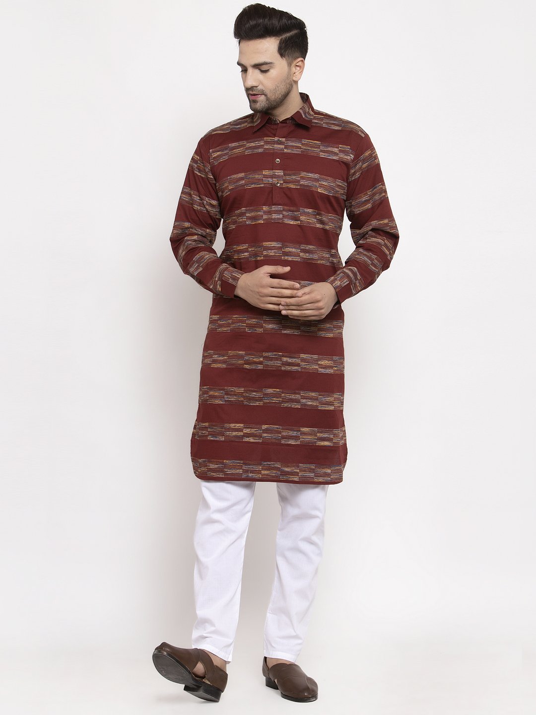 Jompers Men Brown Woven Design Kurta Only - Distacart