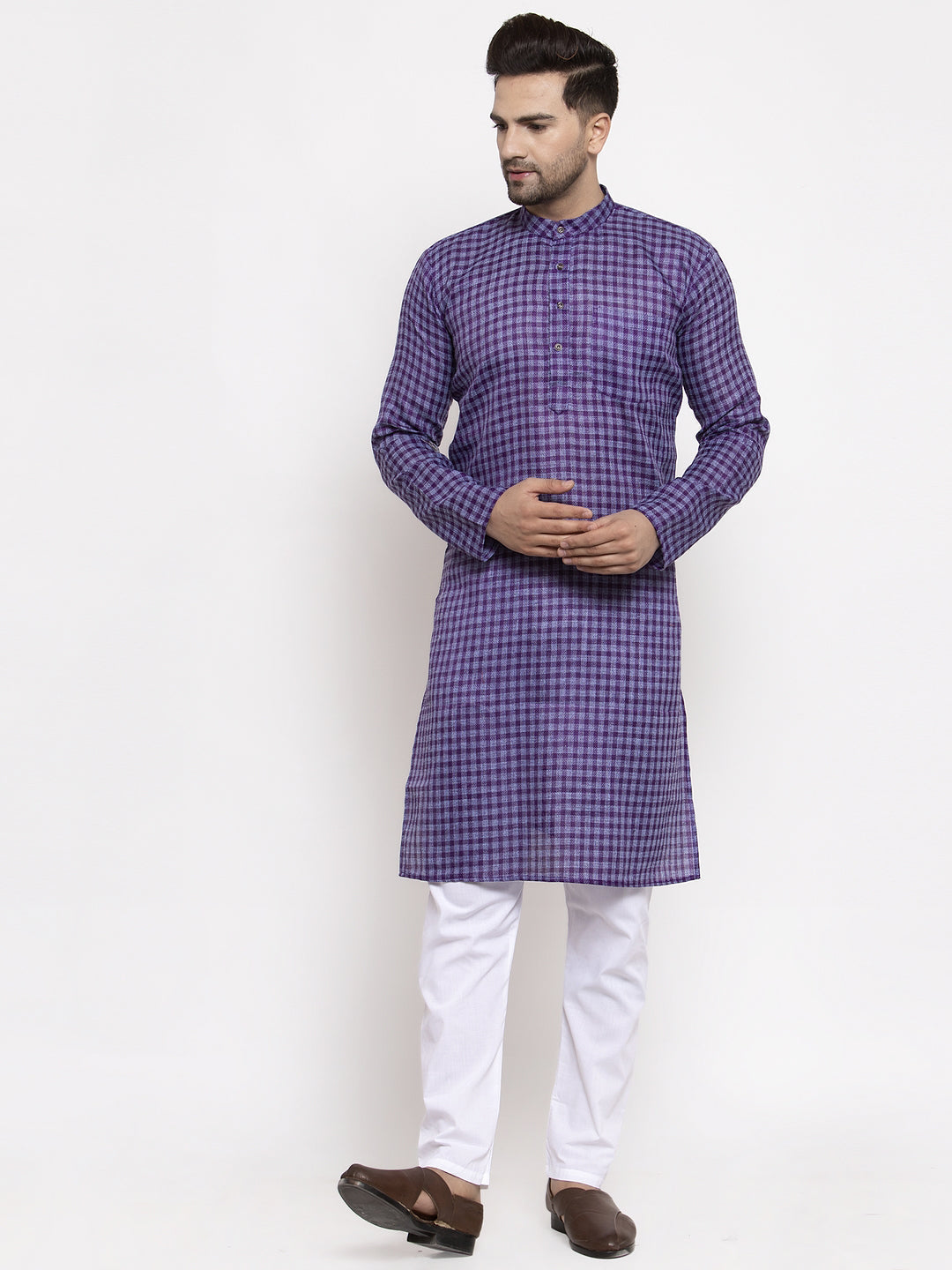 Jompers Men's Purple Woven Kurta Only