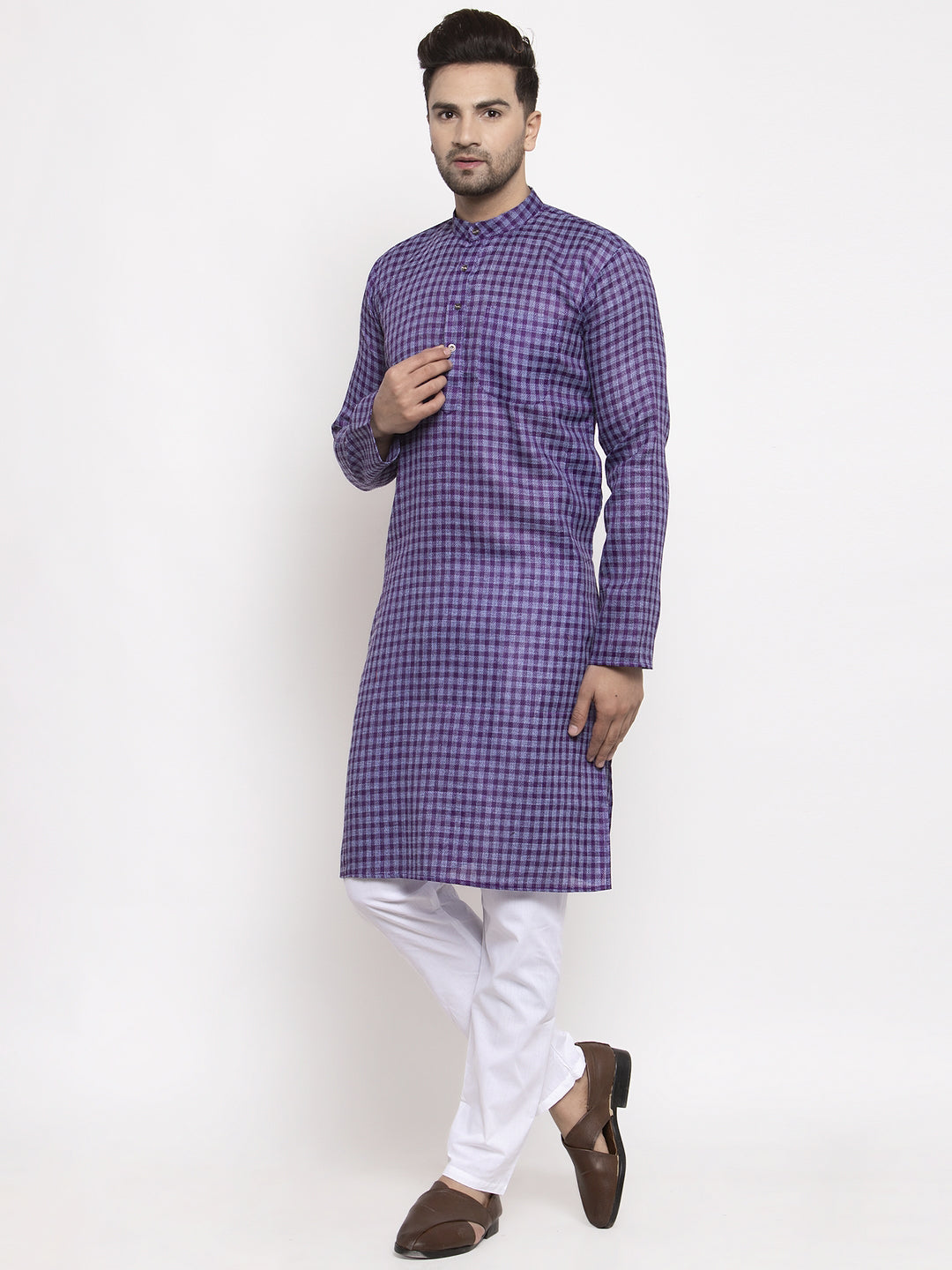 Jompers Men's Beautiful Purple Woven Kurta Payjama Sets