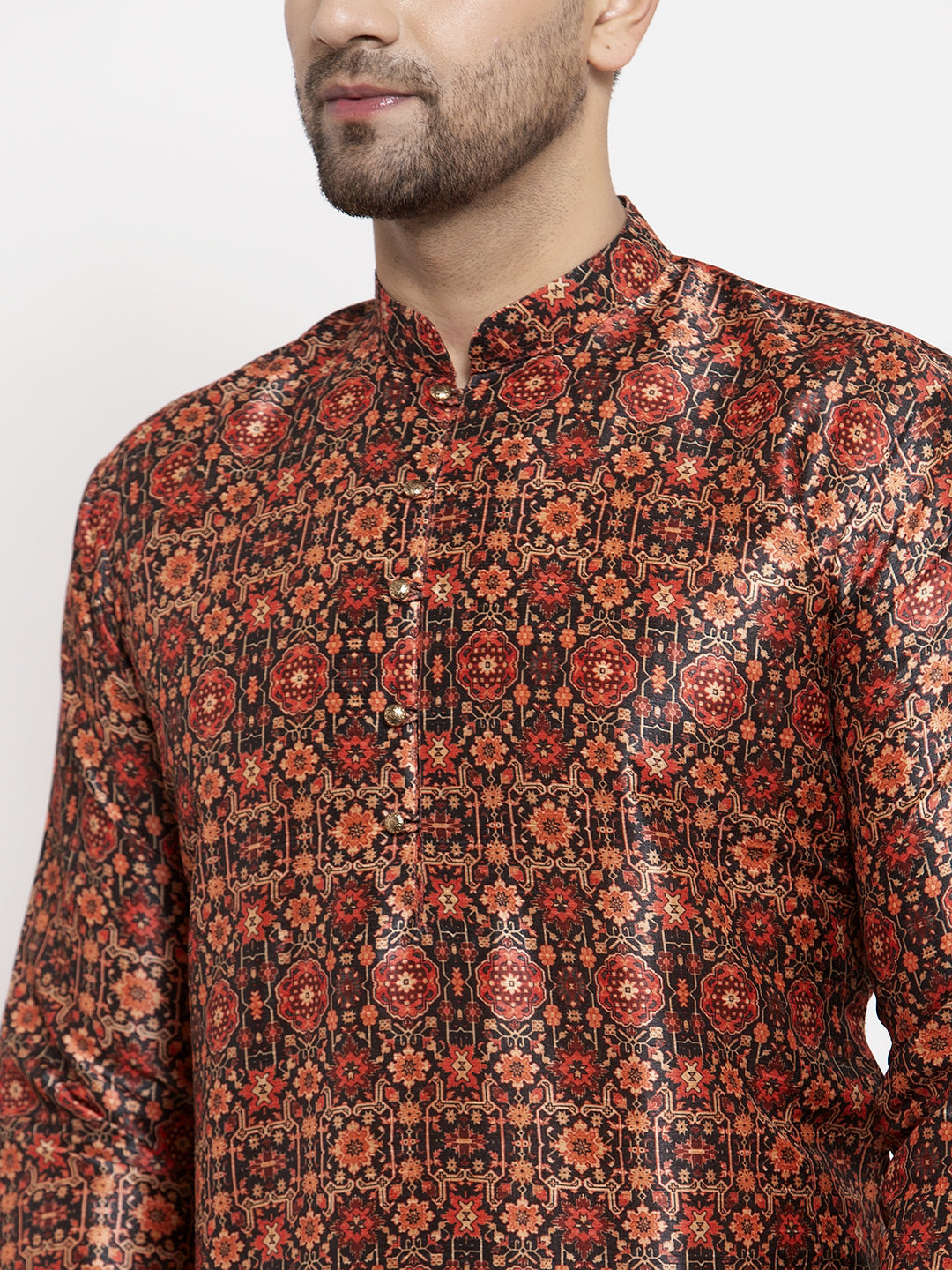 Jompers Men's Multi-Black Printed Kurta Only