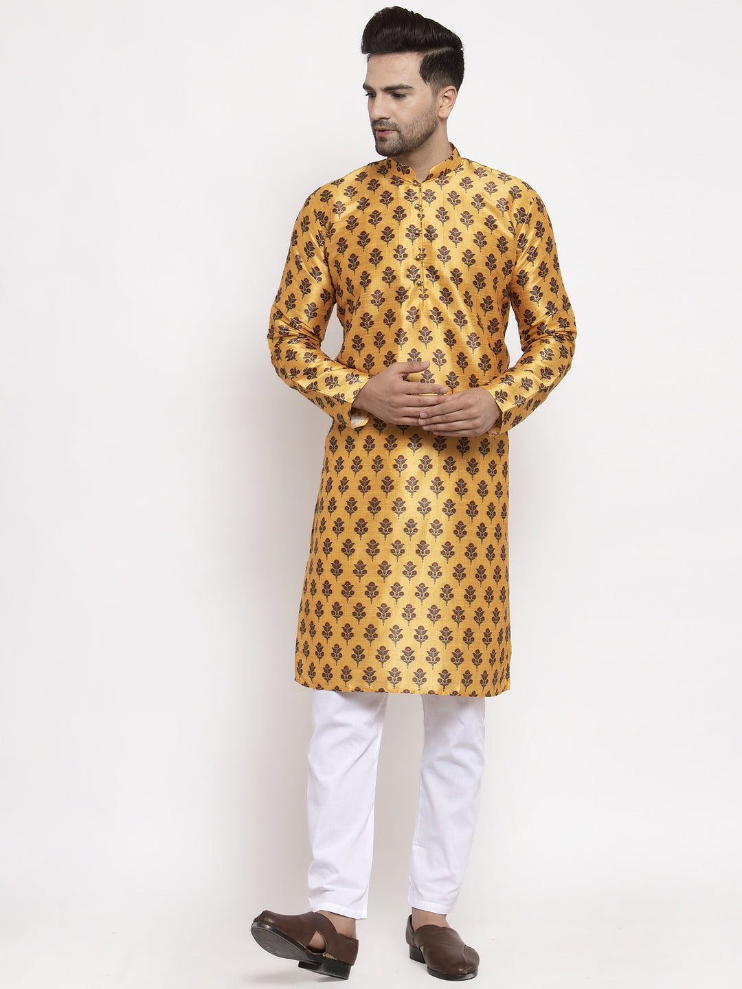 Jompers Men's Yellow Printed Kurta Payjama Sets
