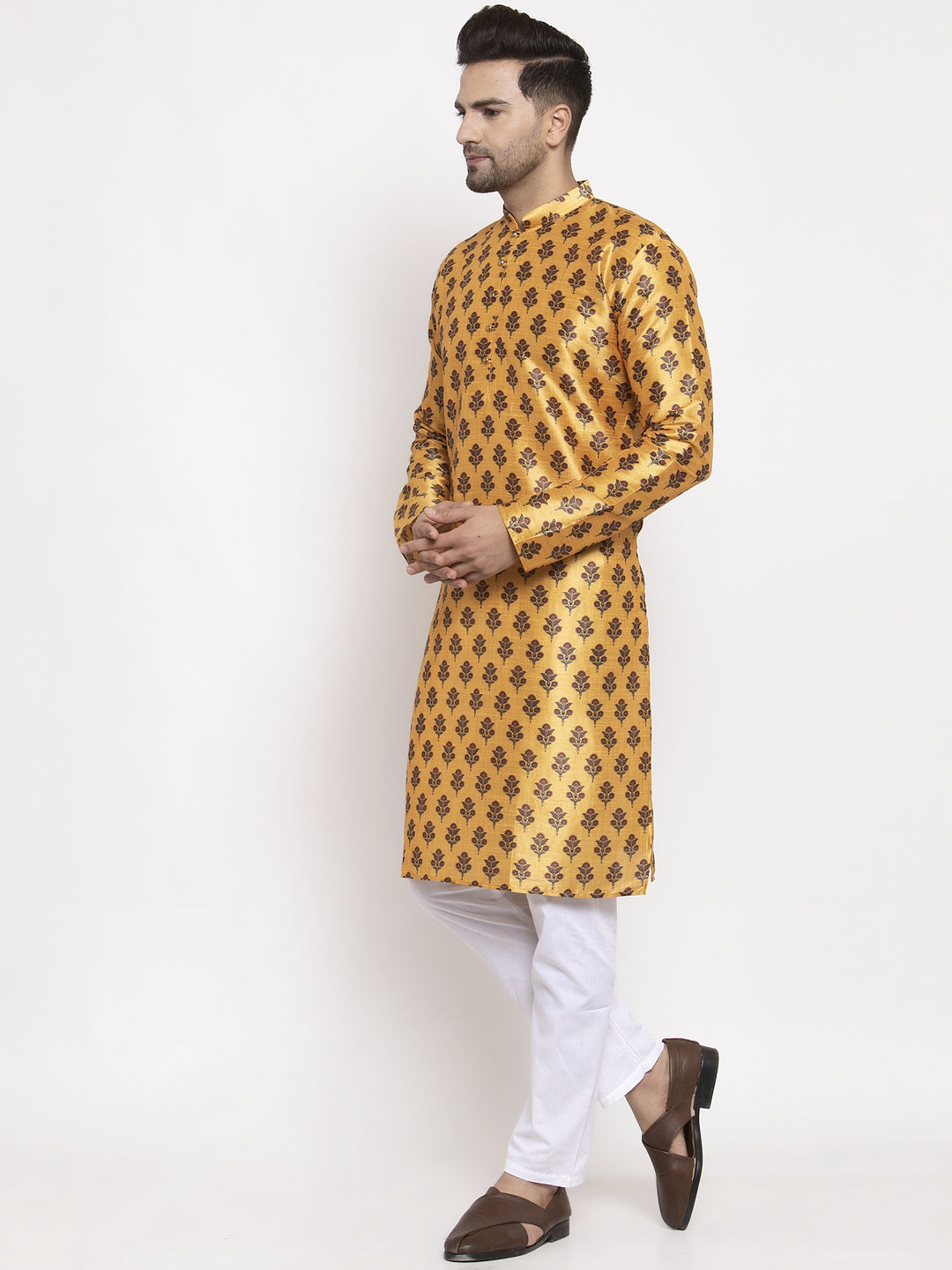 Jompers Men's Yellow Printed Kurta Payjama Sets
