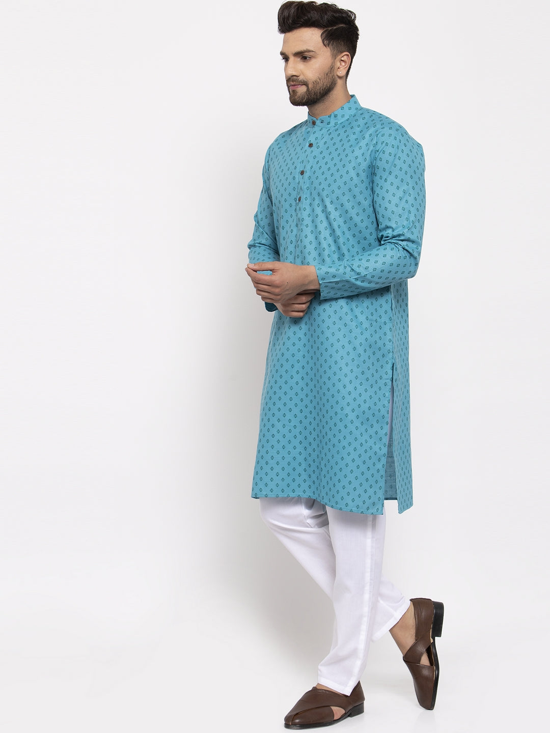 Jompers Men Sky Blue Printed Kurta with Pyjamas - Distacart