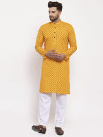 Thumbnail for Jompers Men Yellow Printed Kurta with Pyjamas - Distacart