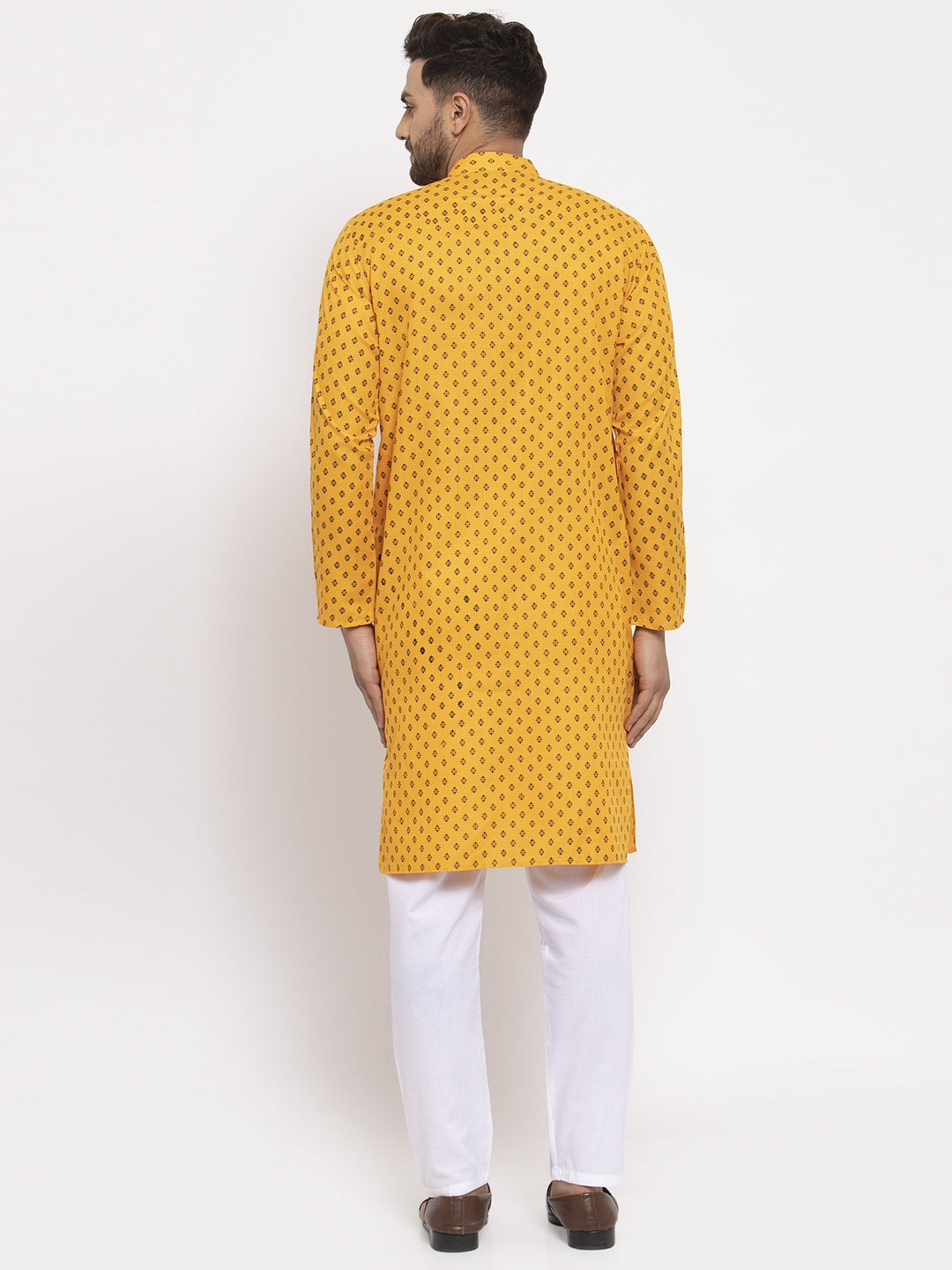 Jompers Men Yellow Printed Kurta with Pyjamas - Distacart
