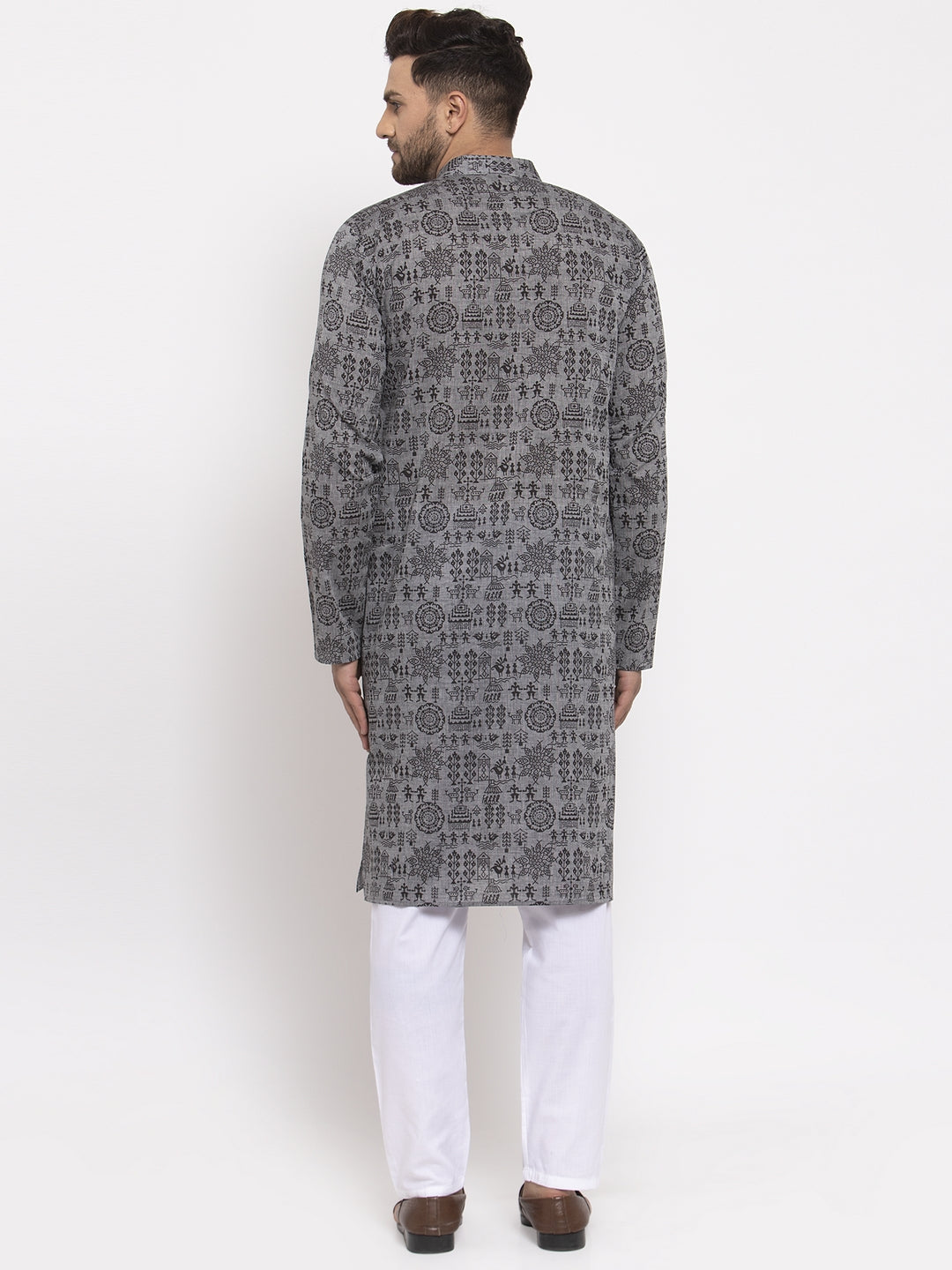 Jompers Men Grey Printed Straight Kurta - Distacart