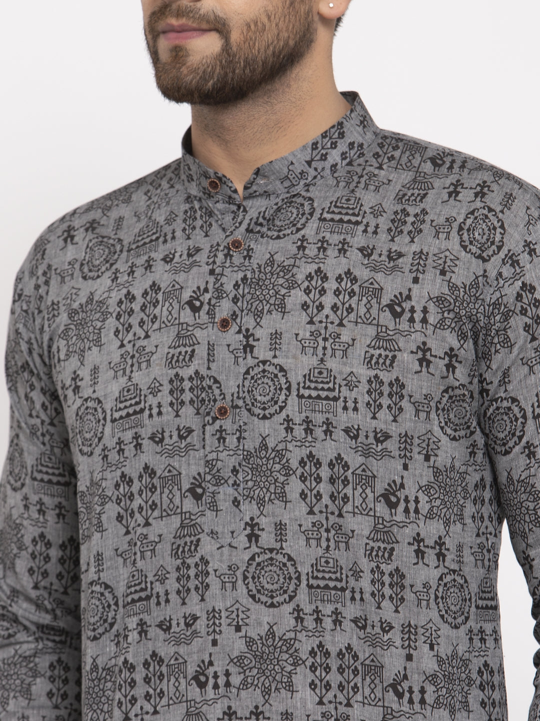 Jompers Men Grey Printed Straight Kurta - Distacart