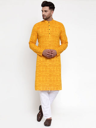 Jompers Men Mustard Printed Straight Kurta - Distacart