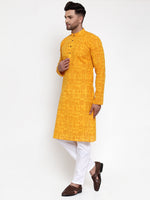 Thumbnail for Jompers Men Mustard Printed Straight Kurta - Distacart