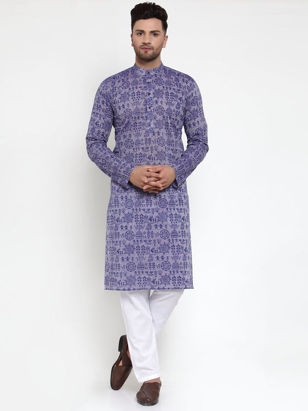 Jompers Men Purple Printed Straight Kurta - Distacart