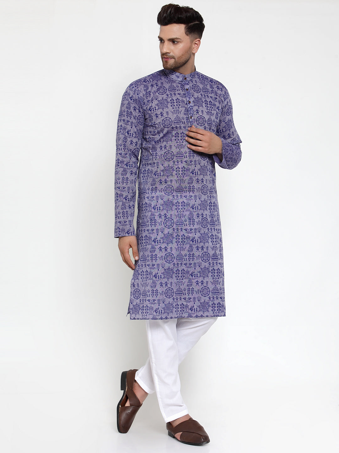 Jompers Men Purple Printed Straight Kurta - Distacart