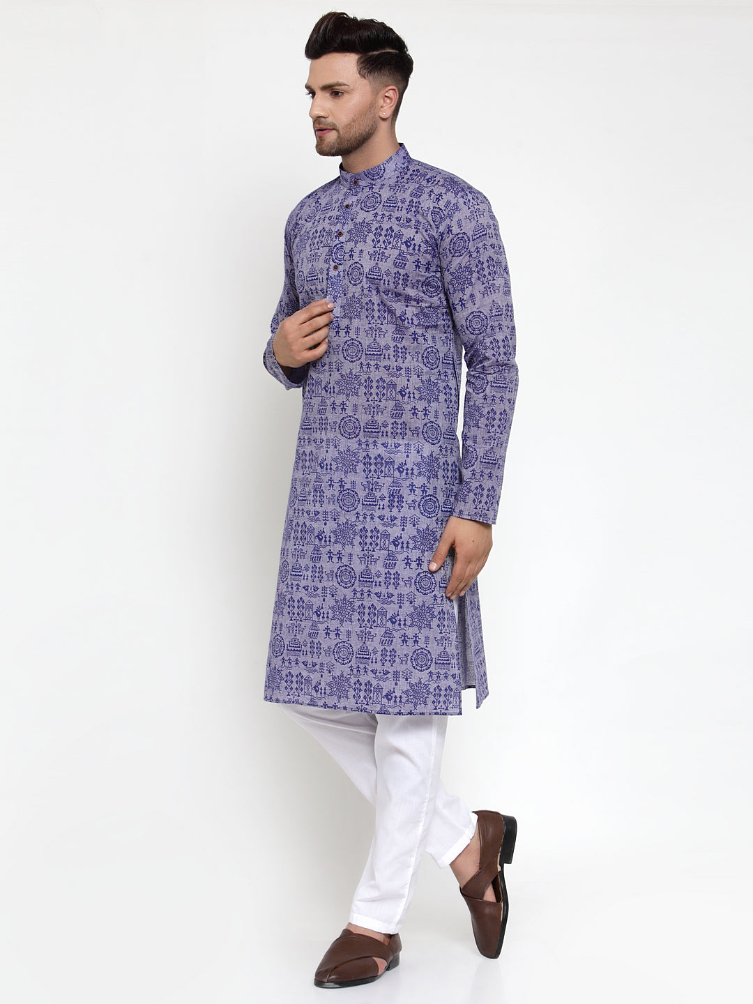 Jompers Men Purple Printed Straight Kurta - Distacart