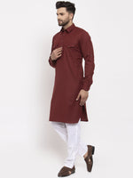 Thumbnail for Jompers Men Maroon Solid Kurta with White Pyjamas - Distacart