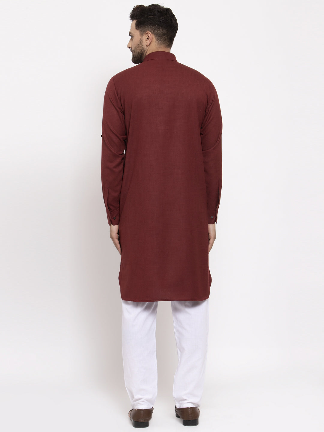 Jompers Men Maroon Solid Kurta with White Pyjamas - Distacart