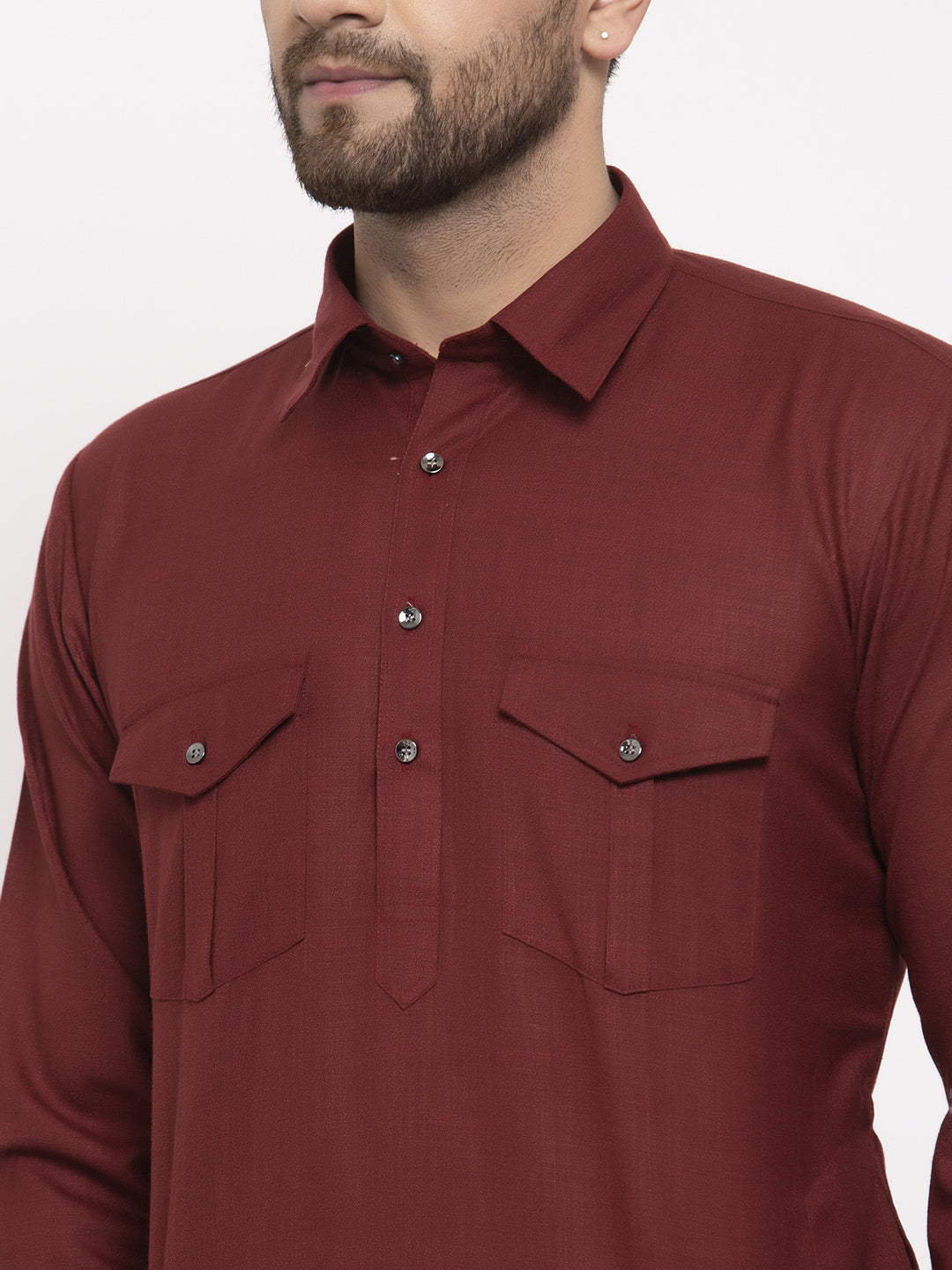 Jompers Men Maroon Solid Kurta with White Pyjamas - Distacart