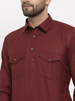 Thumbnail for Jompers Men Maroon Solid Kurta with White Pyjamas - Distacart