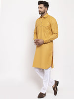 Thumbnail for Jompers Men Mustard Solid Kurta with White Pyjamas - Distacart