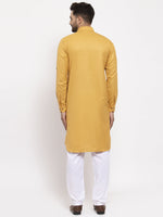 Thumbnail for Jompers Men Mustard Solid Kurta with White Pyjamas - Distacart