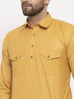 Thumbnail for Jompers Men Mustard Solid Kurta with White Pyjamas - Distacart