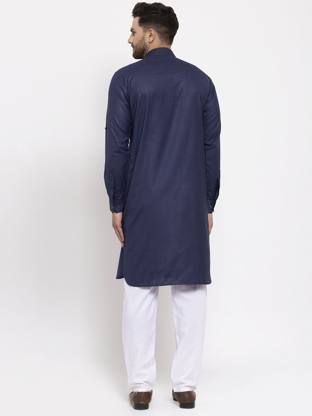 Jompers Men Navy-Blue Solid Kurta with White Pyjamas - Distacart